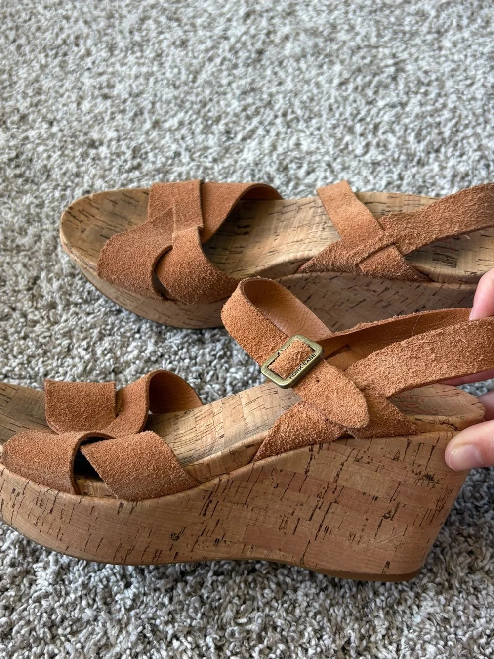 KORK-EASE Women's The Original Natural Suede Platform Wedge Sandal Size 9